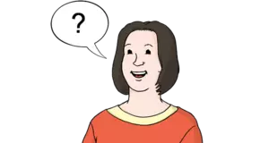 Grafik: Frau stellt eine Frage (Sprechblase mit Fragezeichen) Grafik: Frau stellt eine Frage (Sprechblase mit Fragezeichen)