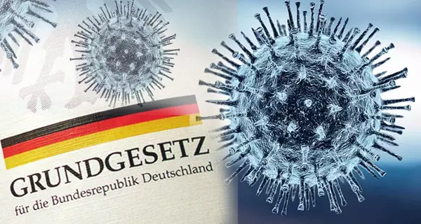 Programm zur Web-Talk-Reihe (Covid-19. Foto: pixabay.com, fernando zhiminaicela, 5065420 | Grundgesetz. Foto: LpB BW)