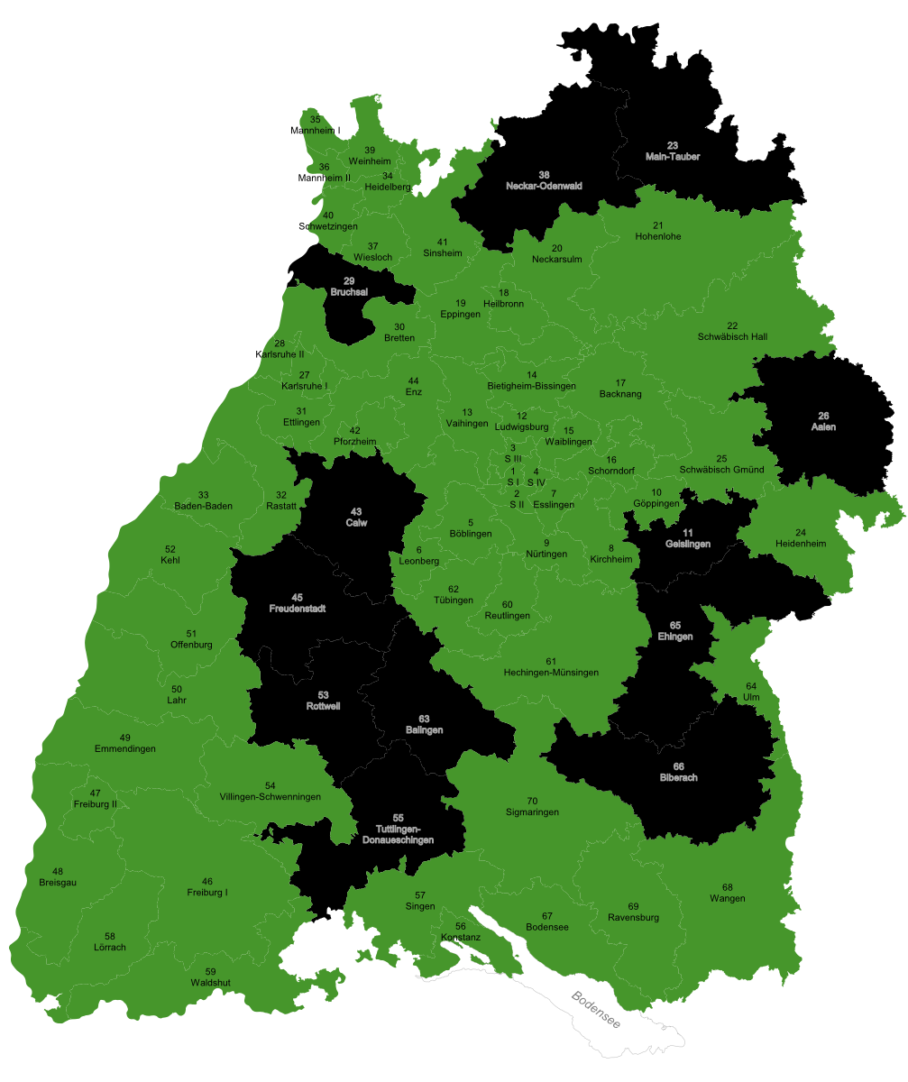 Verteilung der errungenen Erstmandate bei der Landtagswahl BW 2021